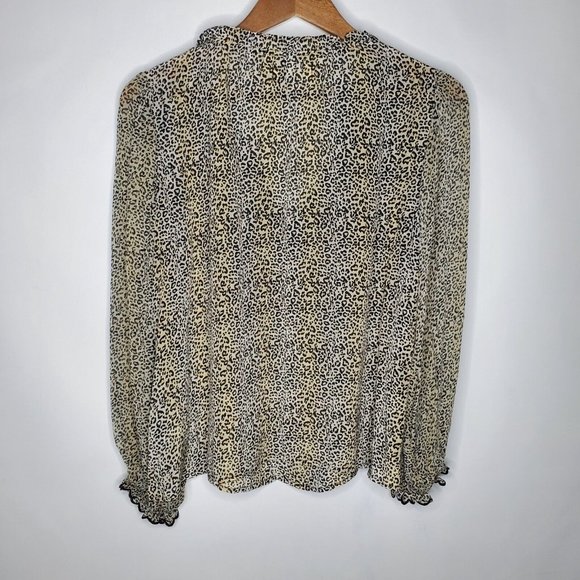 Velvet Graham & Spencer Womens Animal Print Blouse Size S Ruffled V Neck Sheer - Picture 3 of 10